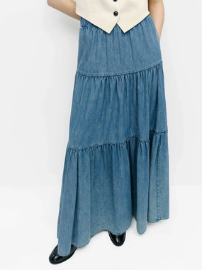 Elasticated Denim Maxi Skirt Perfect Comfort Fit Modern Design