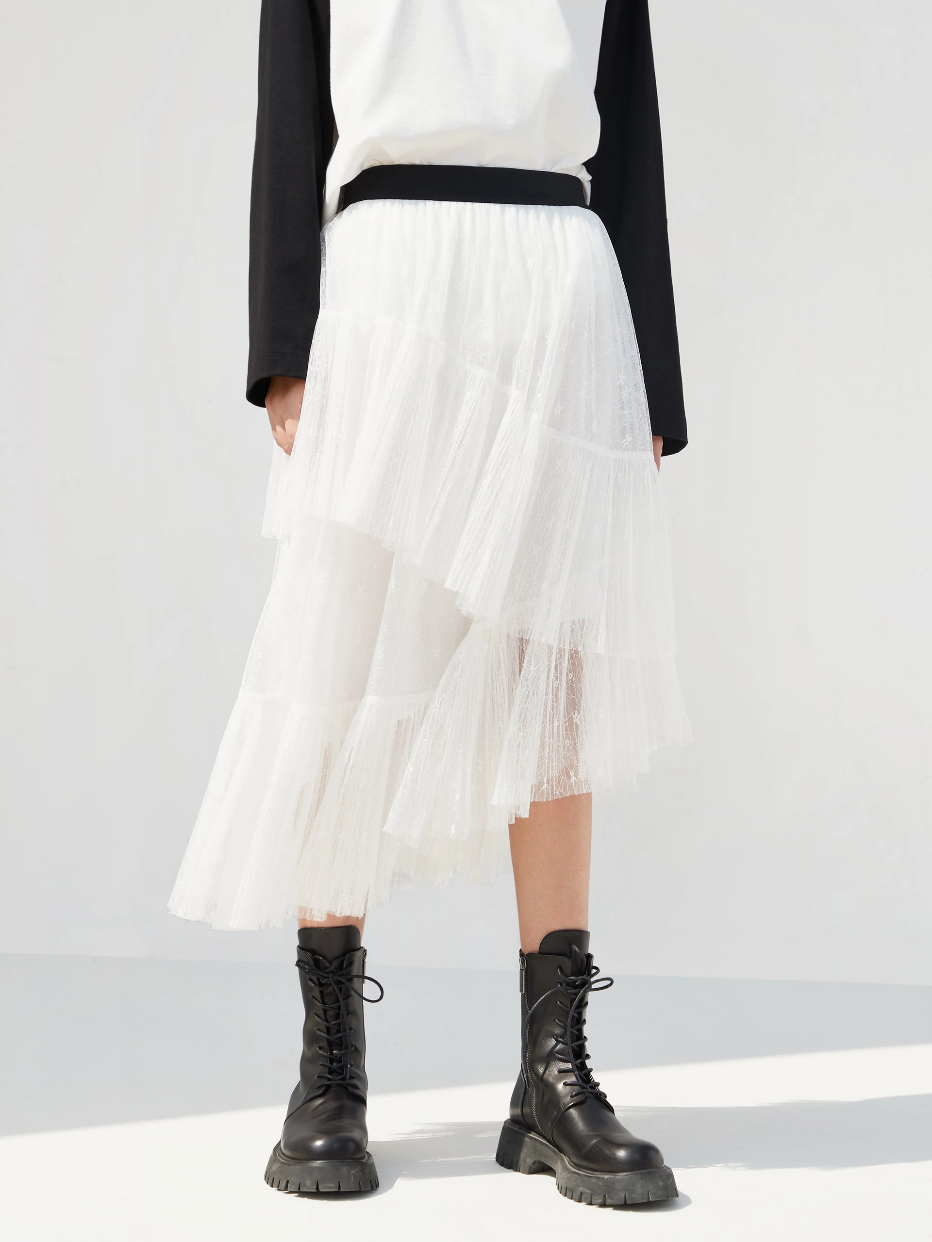 Elasticated Ruffle Laced Skirt Stretch waistband