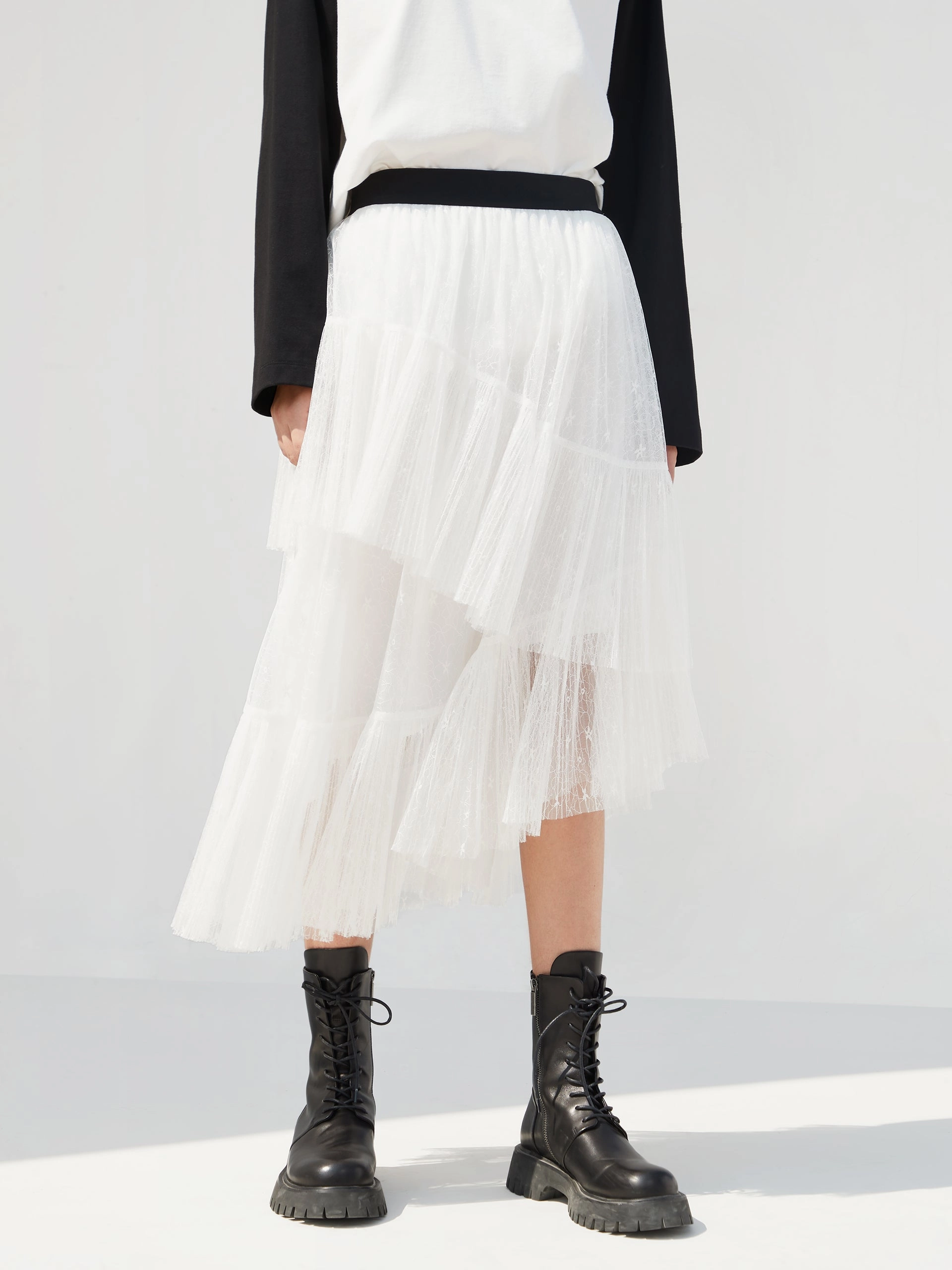 Trendy Appeal Elasticated Ruffle Laced Skirt