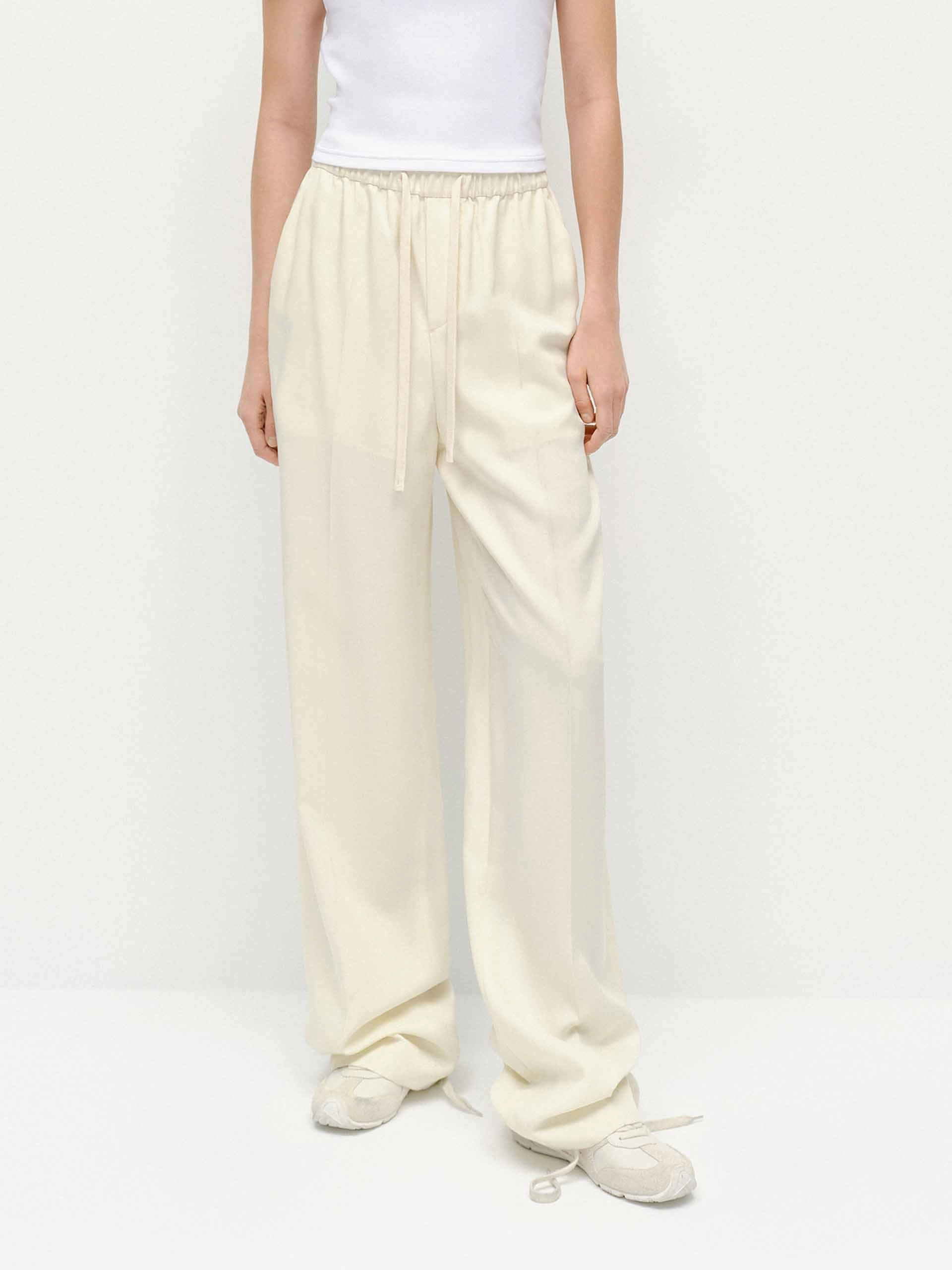 Elasticated Straight Leg Trousers Light Waist