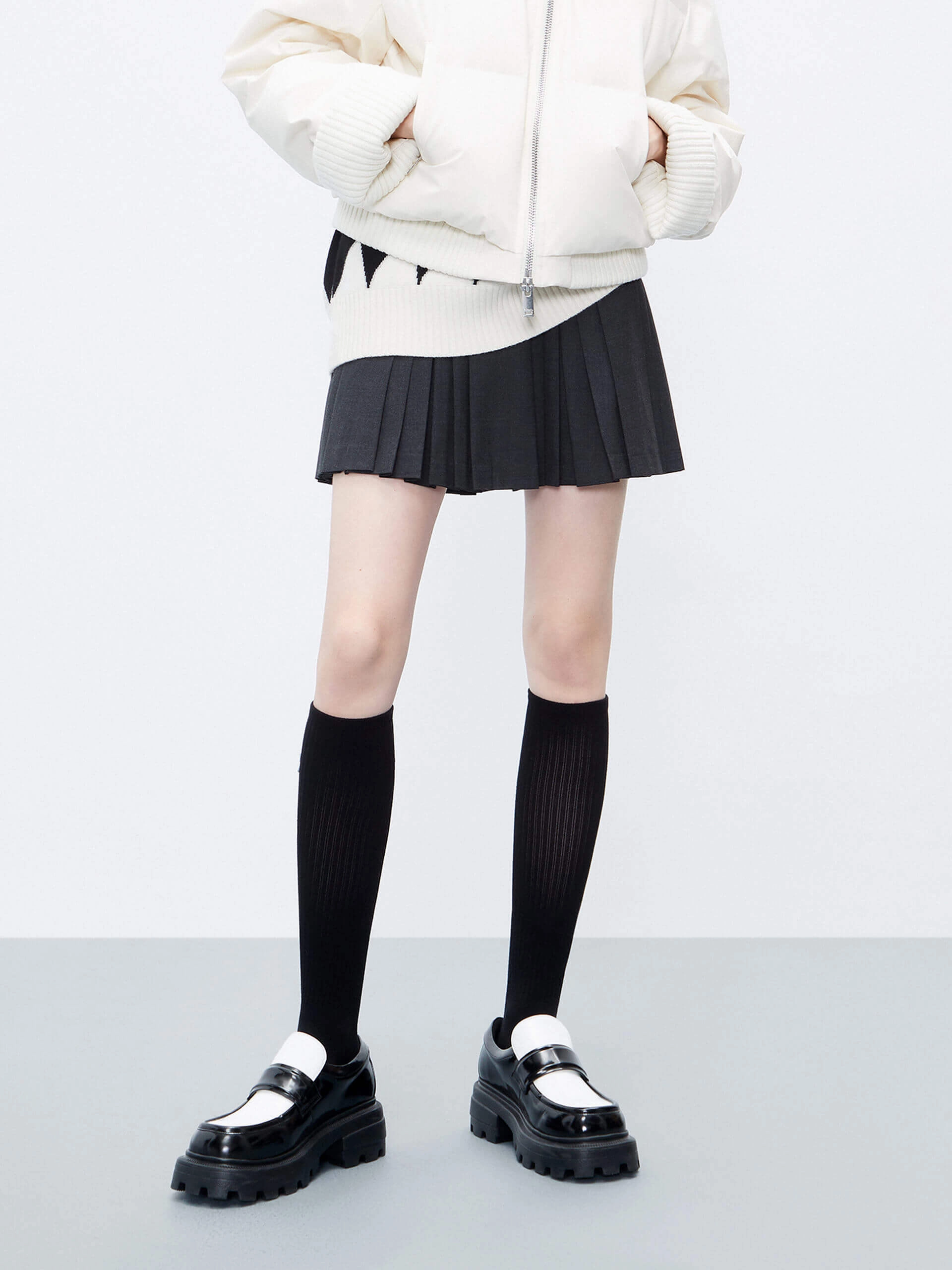 Corduroy texture Elasticated Waist Pleated Skirt