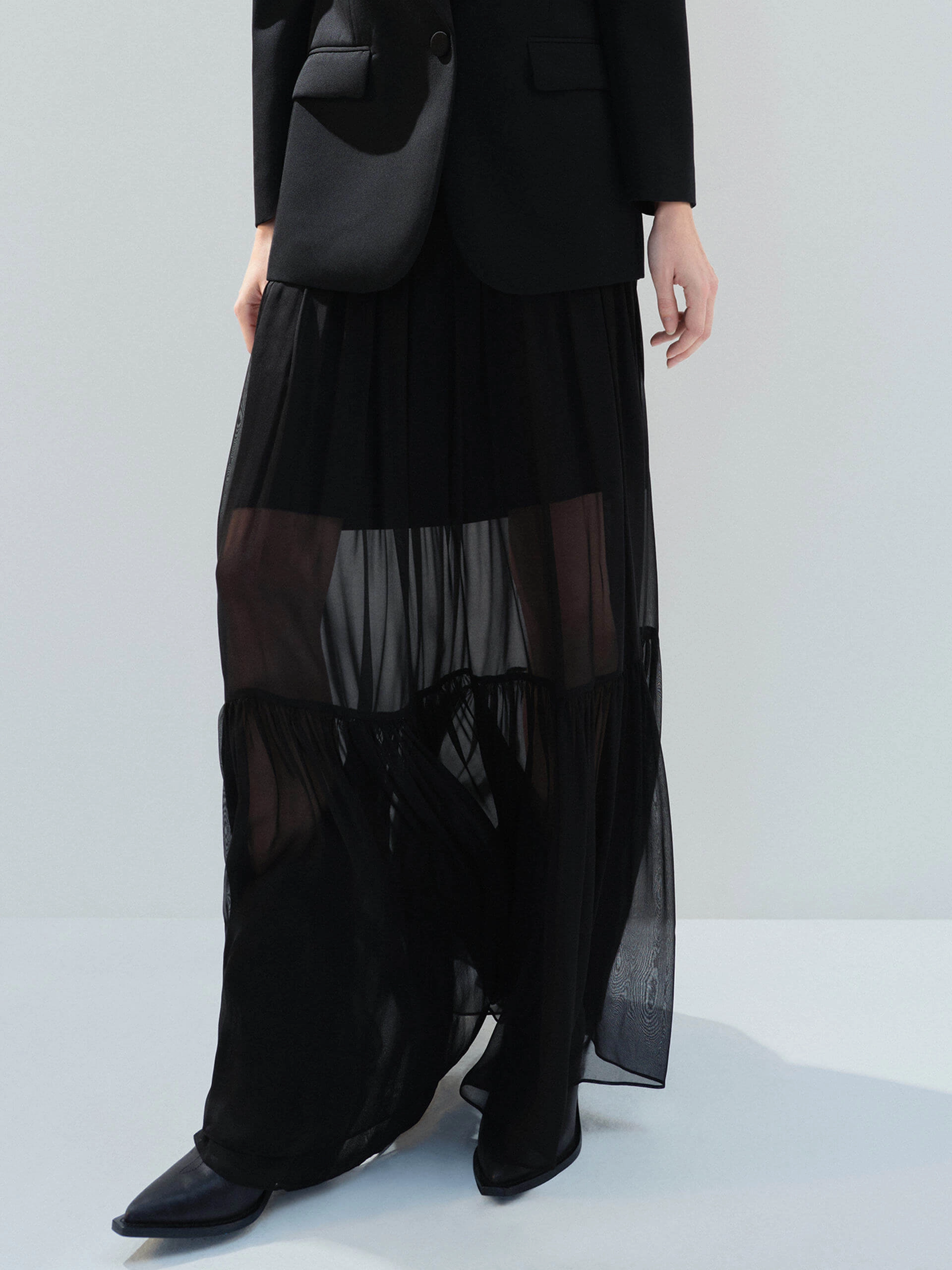 Office Wear Durable Material Elasticated Waist Silk Skirt