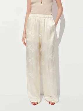 Elasticated Waistband Jacquard Trousers Linen blend Adjustable drawstring