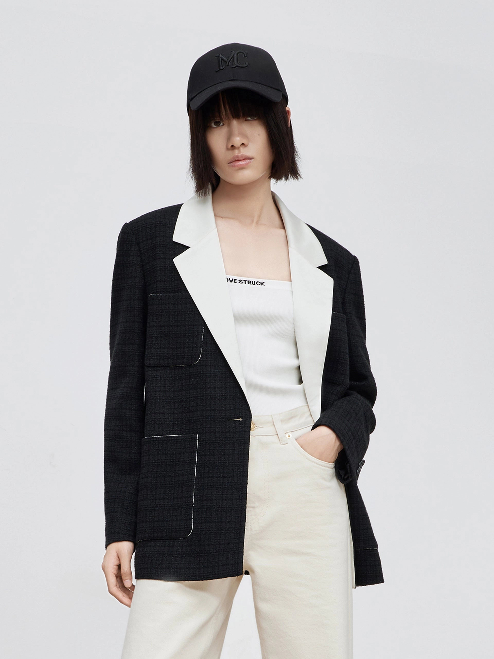 Relaxed Crew Neck Opening UltravioletProtectionFabric Contrast Lapel Collar Coat