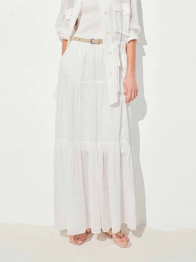 Stain Resistant Quick Slip Ramie Pleated Maxi Skirt