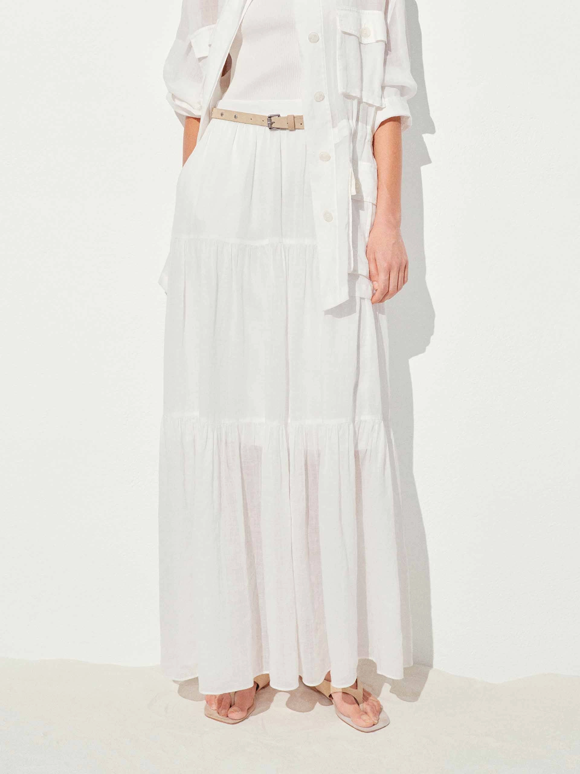 Stain Resistant Quick Slip Ramie Pleated Maxi Skirt