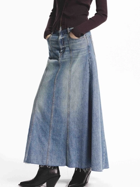 Flattering Waist A-line Maxi Denim Skirt