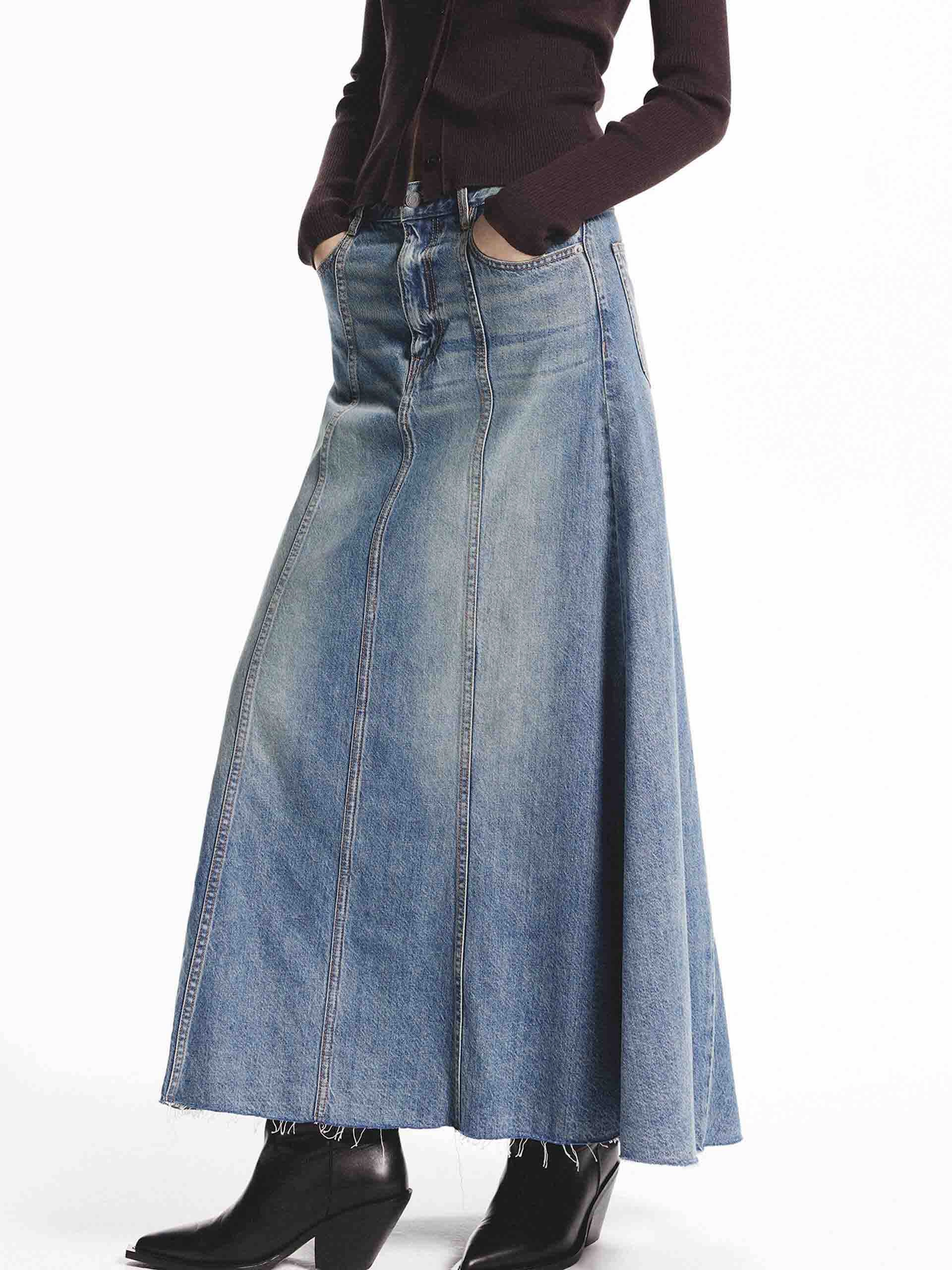 Flattering Waist A-line Maxi Denim Skirt