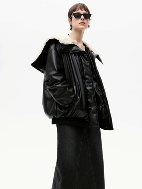 On The Go TearResistant Reinforcements Faux Leather Hoodie Jacket