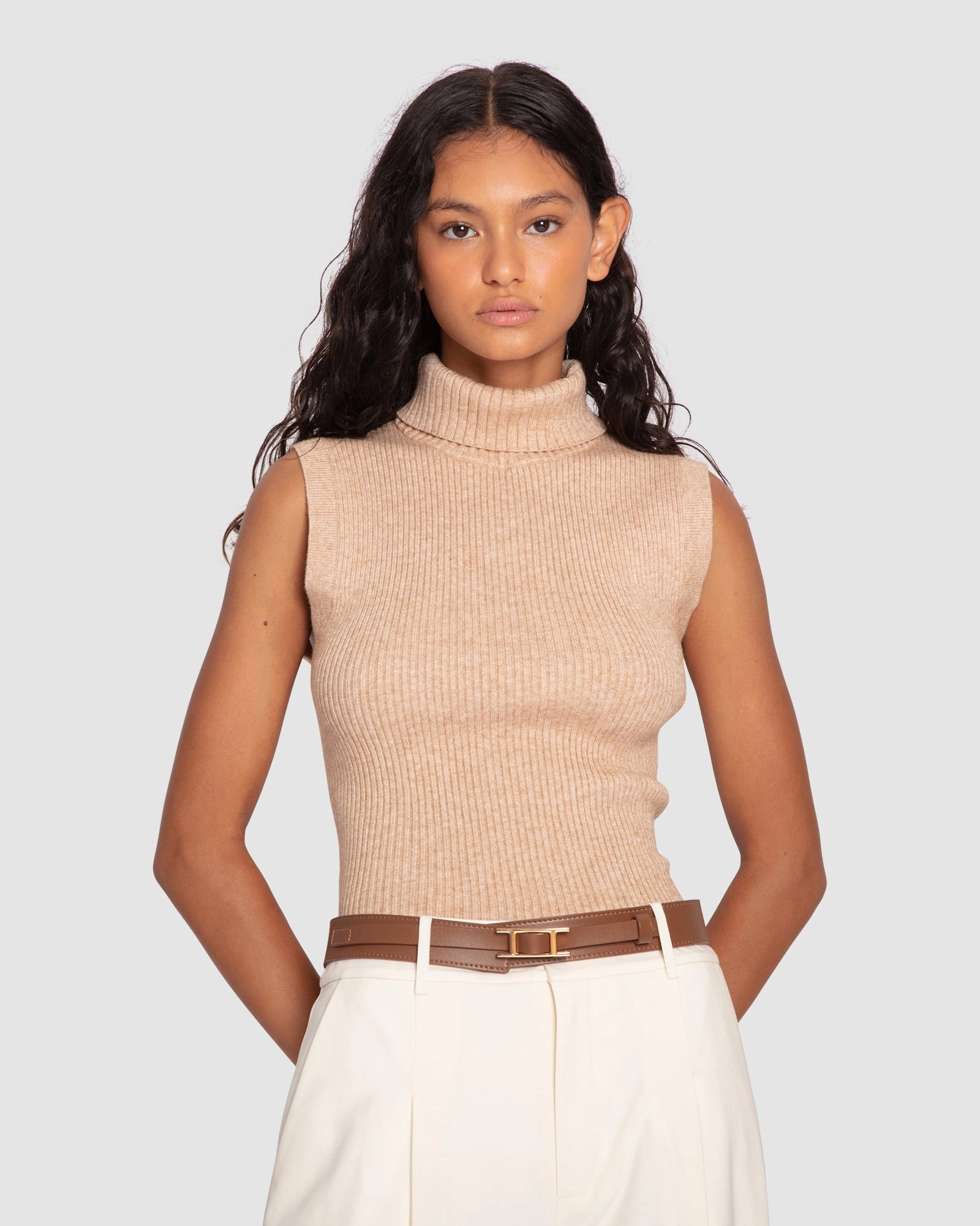 Equation Sleeveless Turtle Neck Knit Effortless Wear