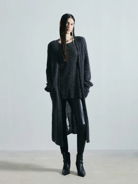 Minimalist Styling VNeck Style Distressed Detail Long Cardigan