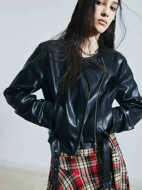 Faux Leather Moto Jacket Relaxed Fit Structure