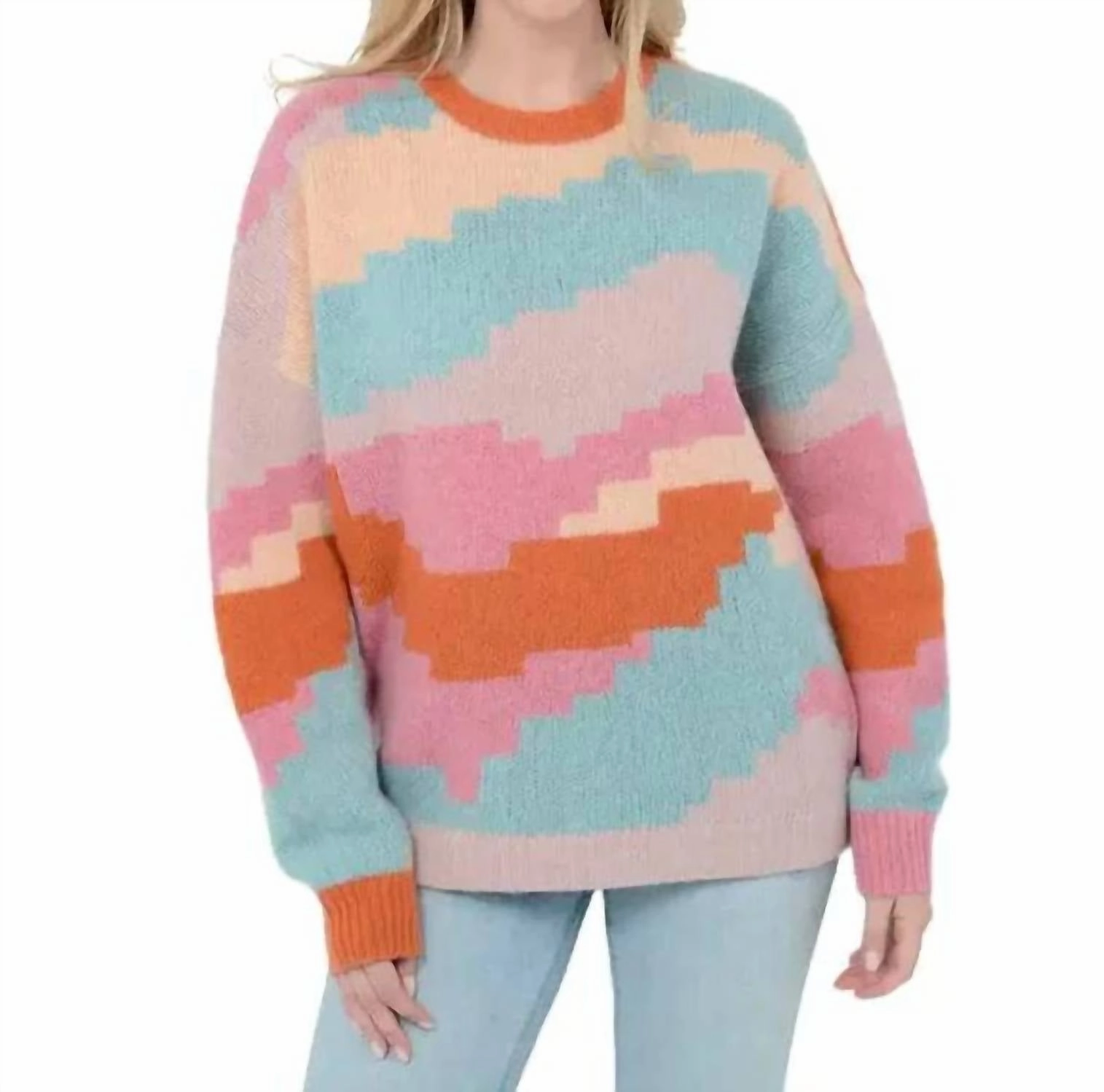 Timeless Cozy Soft Interior Ersa Sweater In Multi Blue Pink