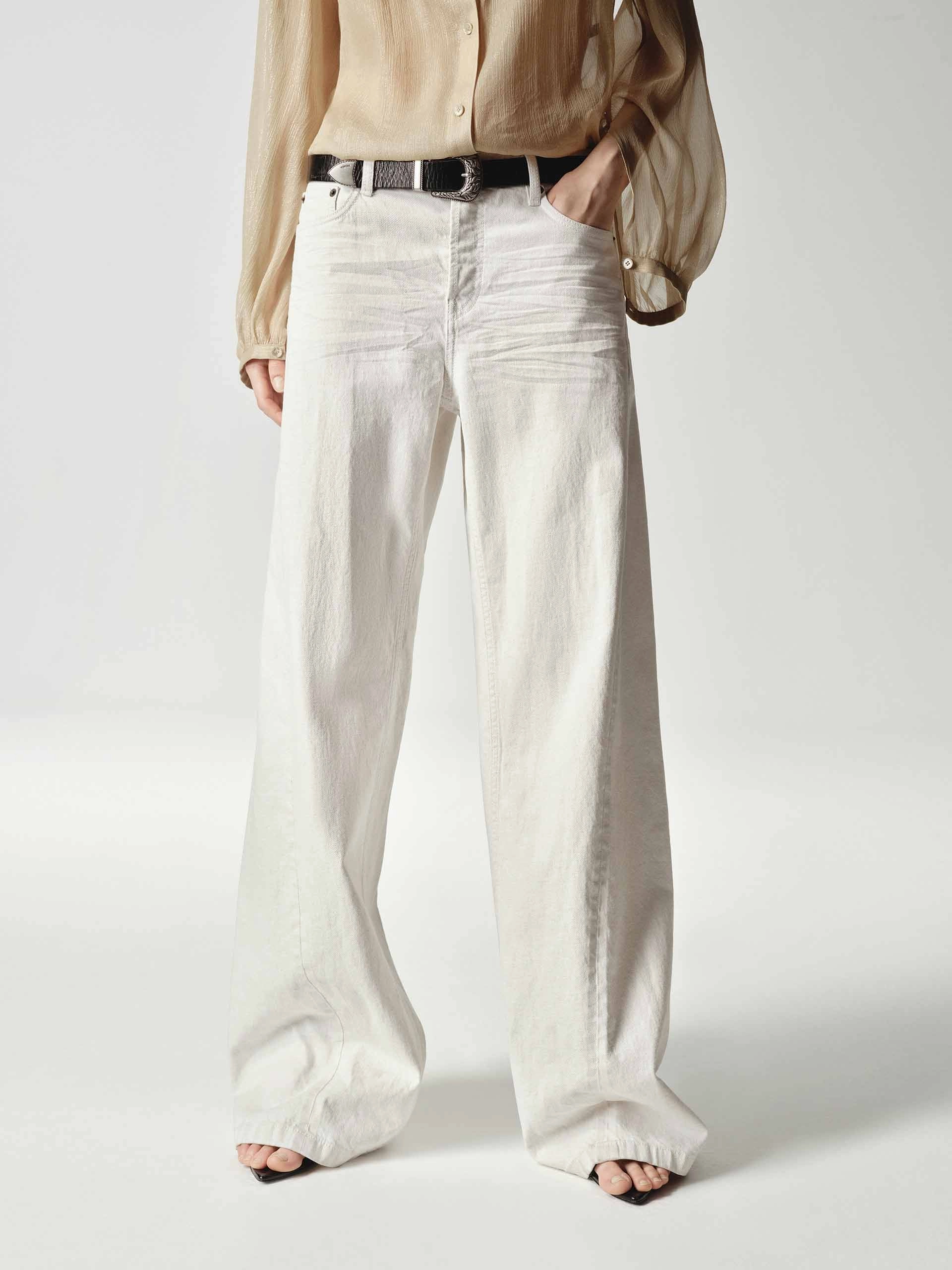 Cotton Linen White Jeans Multi Pocket Design