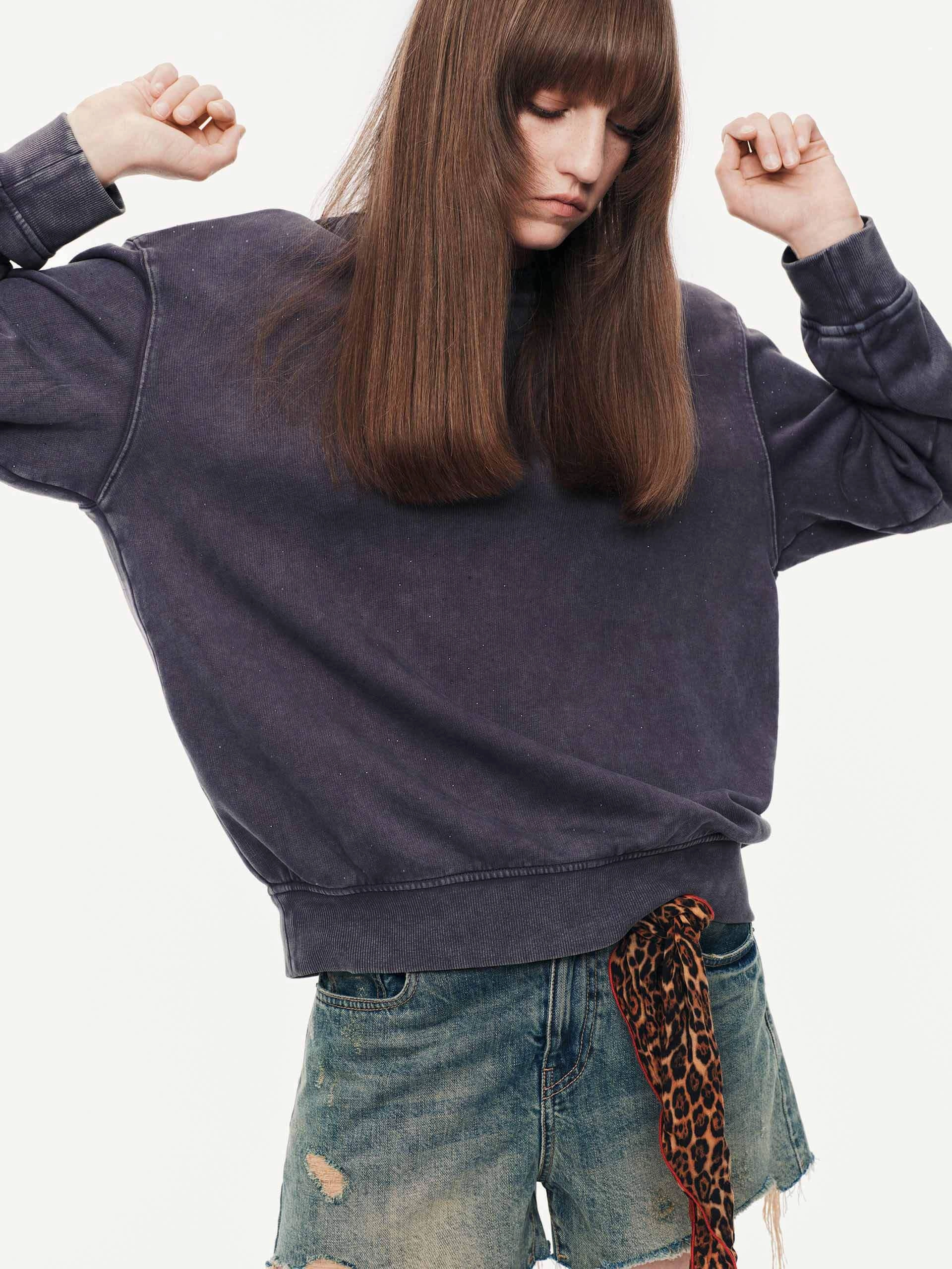 Convertible Sleeve Adaptation Hotfix Rhinestone Cotton Sweatshirt