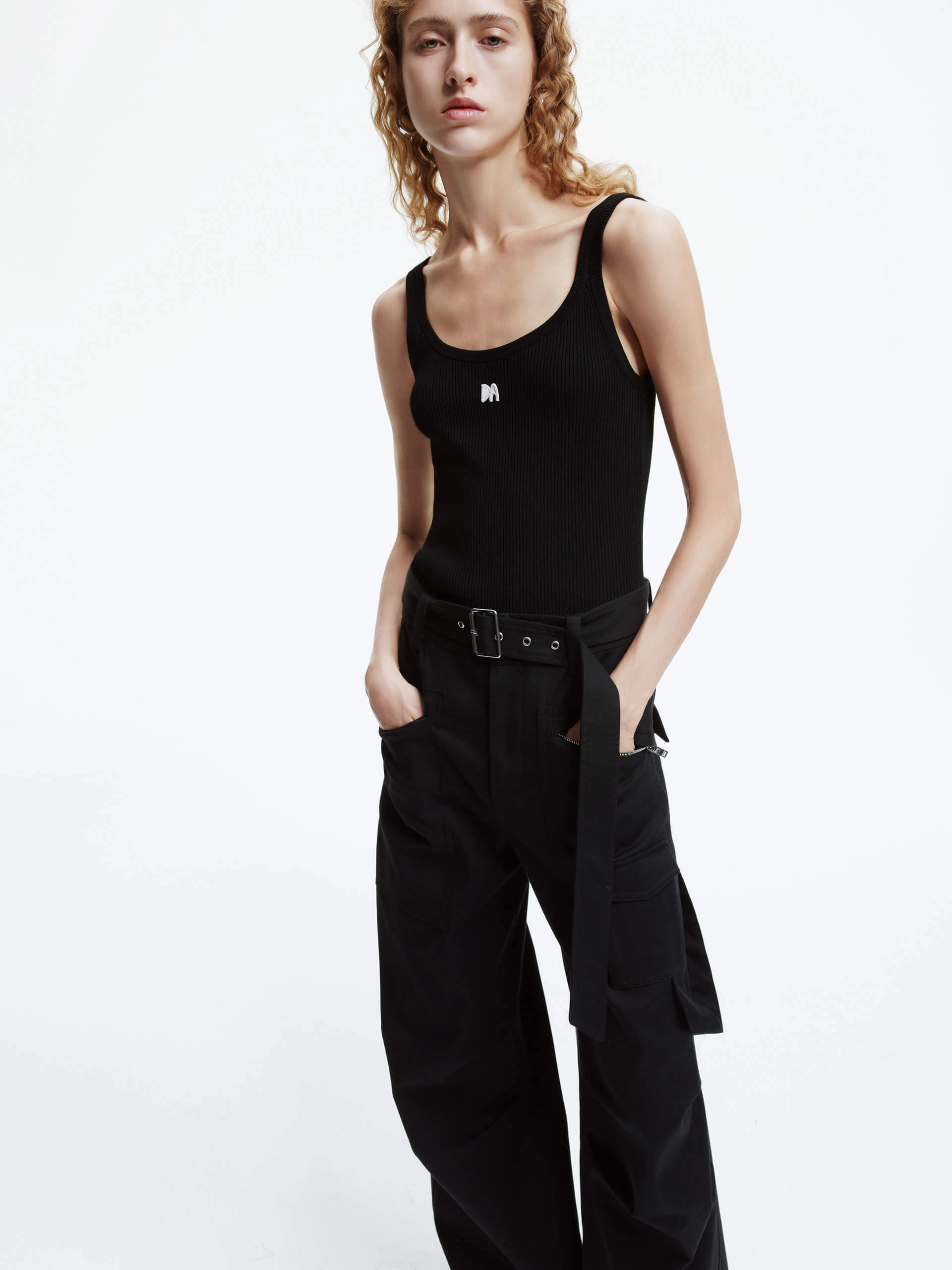 Embroidered Ribbed Stretch Tank Durable Reinforced Shoulders ZeroWasteProduction