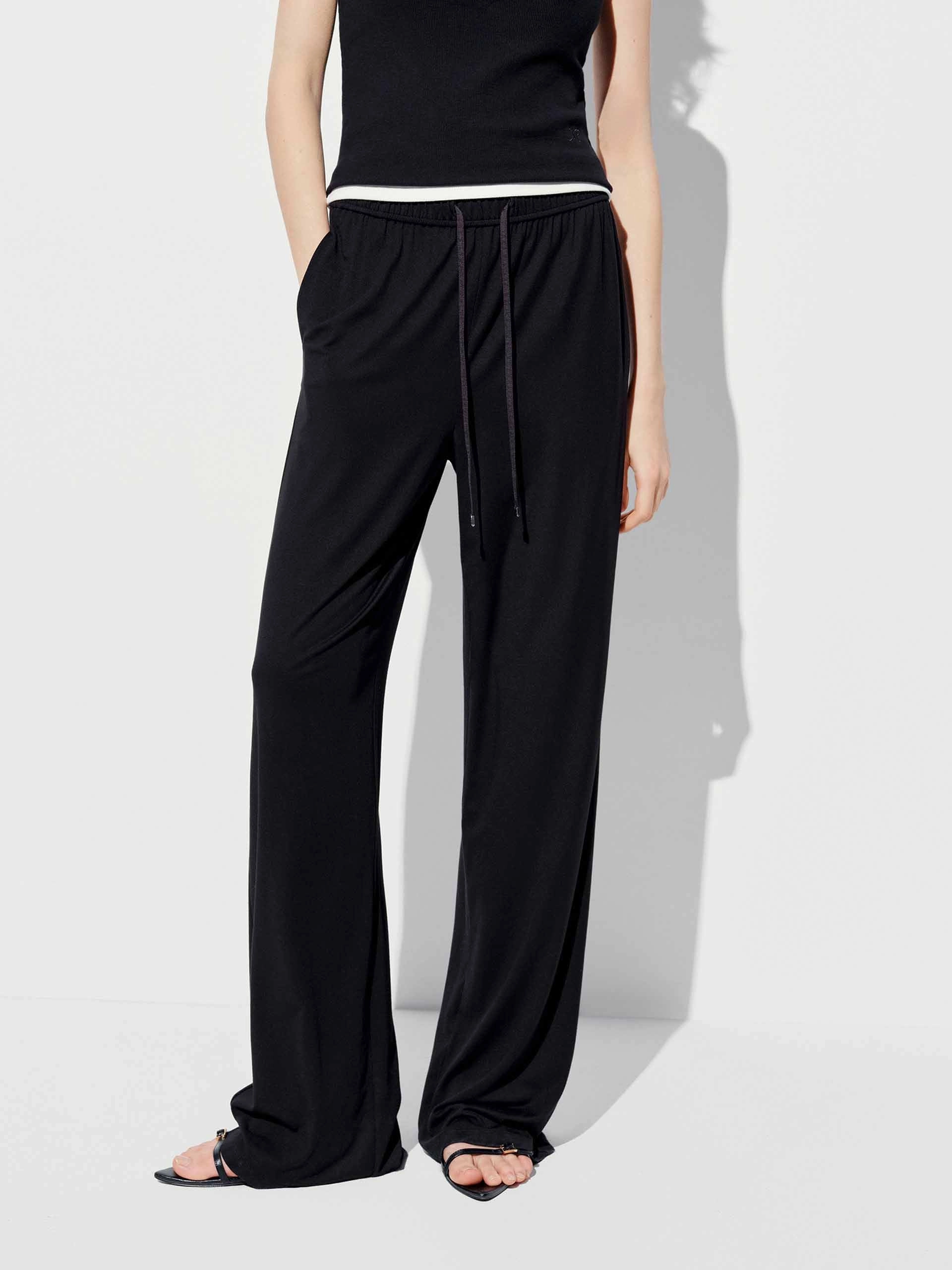 Side Pockets Drawstring Trousers Flattering Cut
