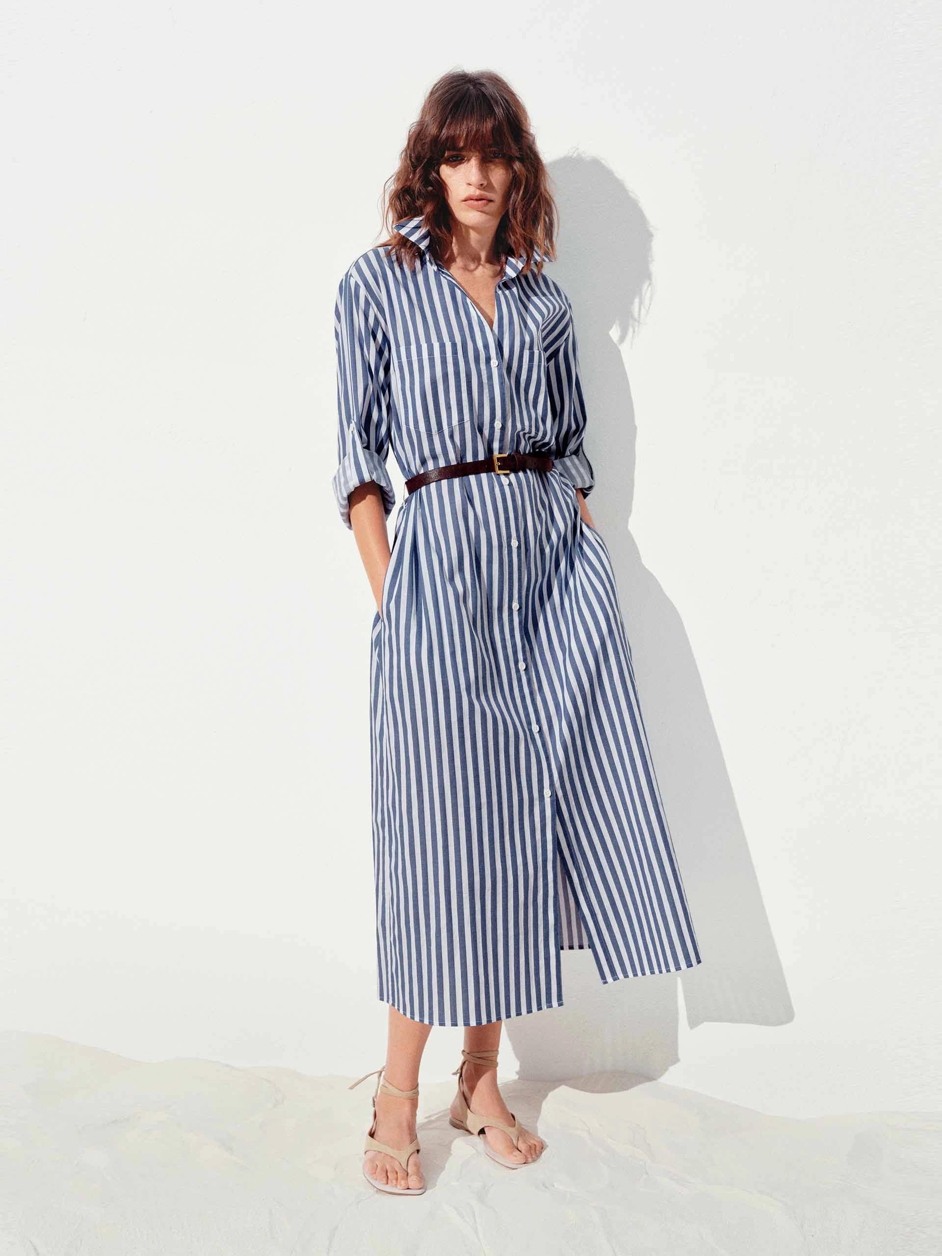 Elegant Wear Cotton Striped Shirt Dress