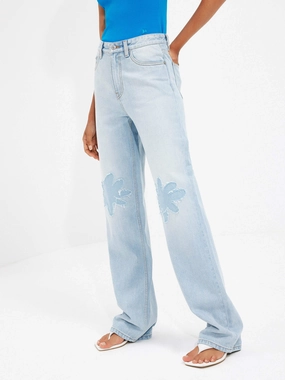 Floral Pattern Straight Jeans Timeless Cut