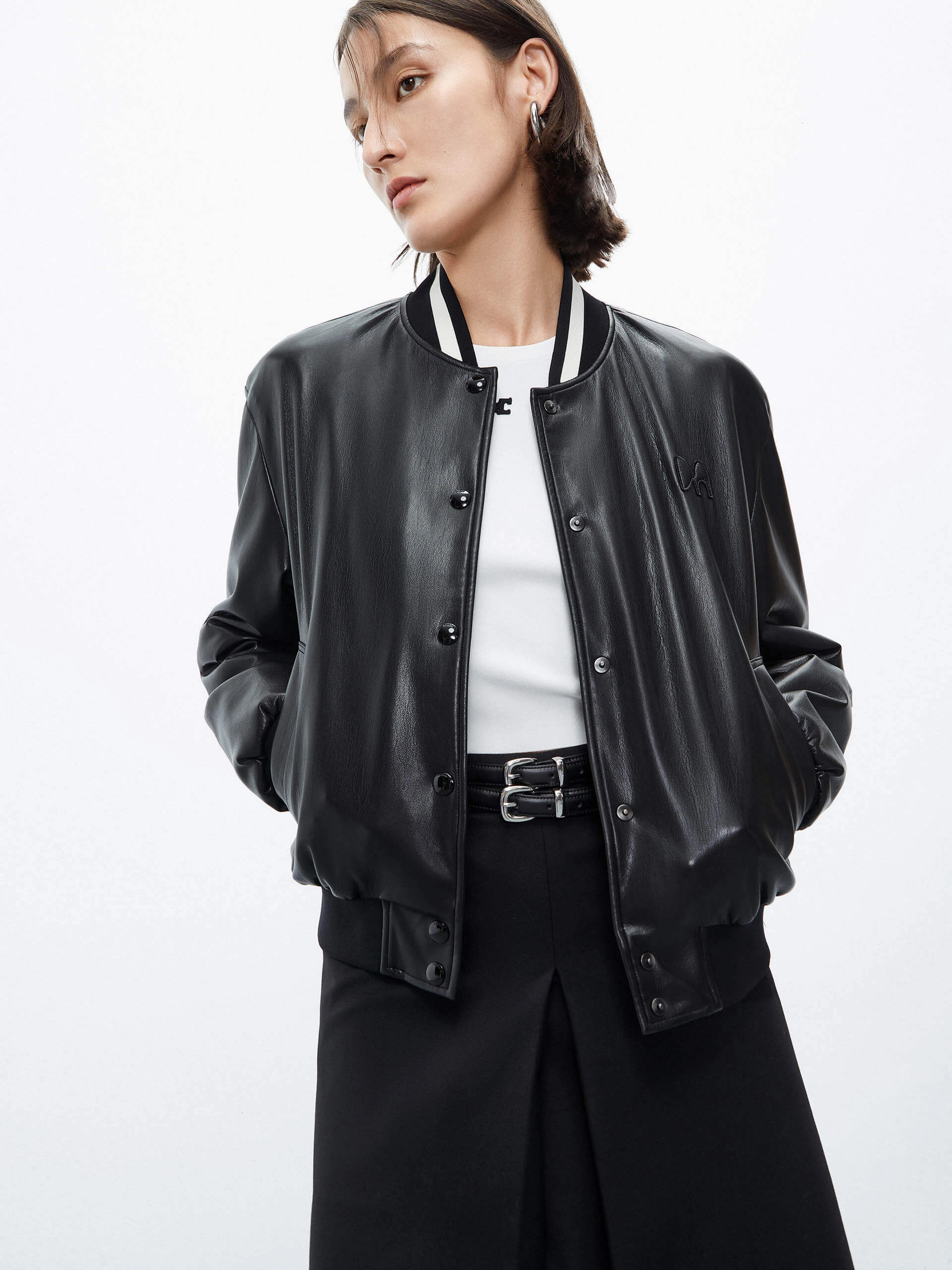 PU Leather Bomber Jacket Moisture Wicking Inner Layer