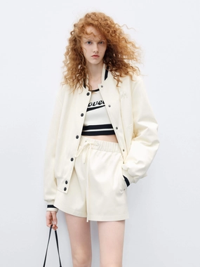 Quick Release Buckle PU Leather Bomber Jacket
