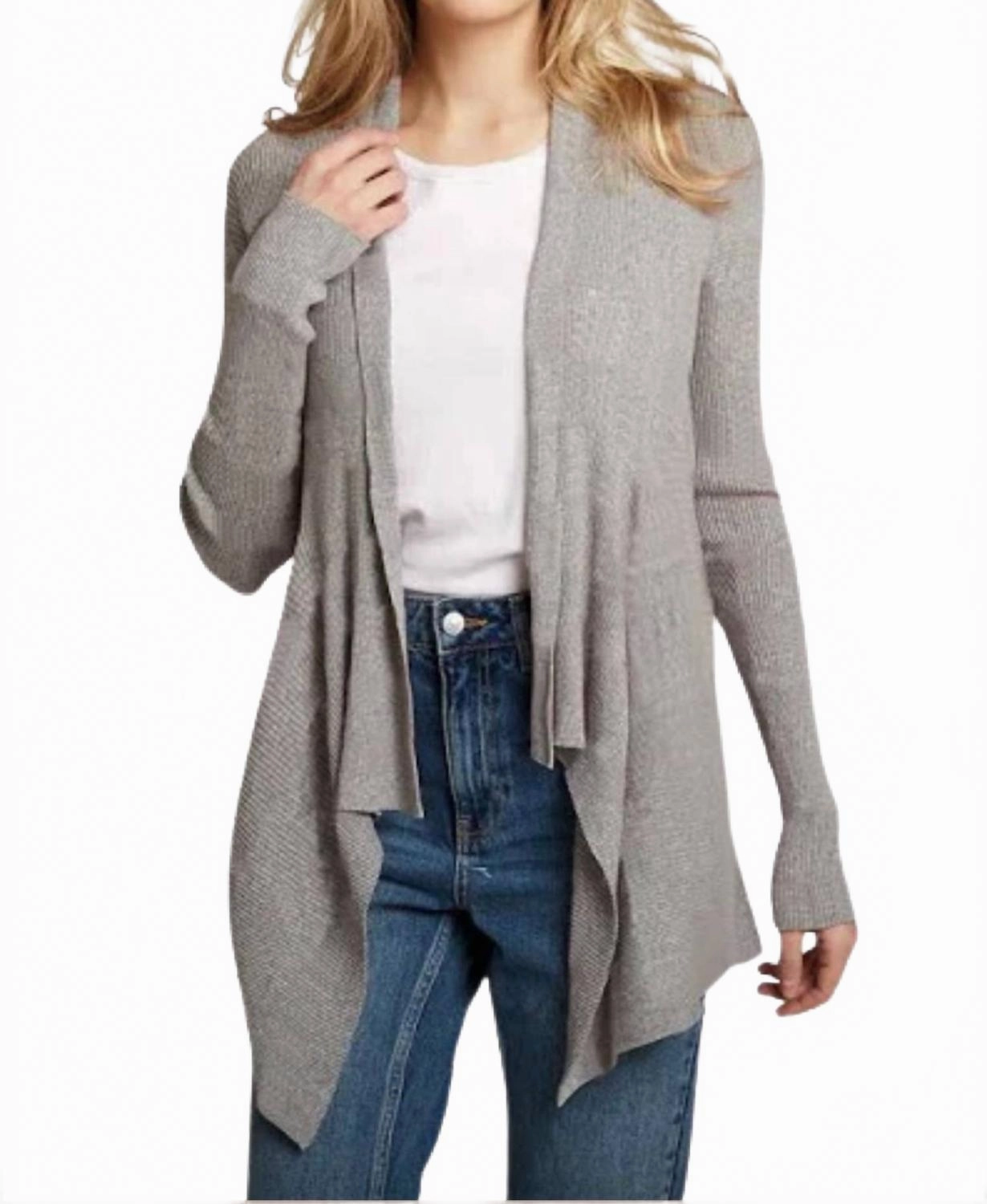 Cotton Rib Drape Cardigan In Sweatshirt Gray Cozy Wardrobe