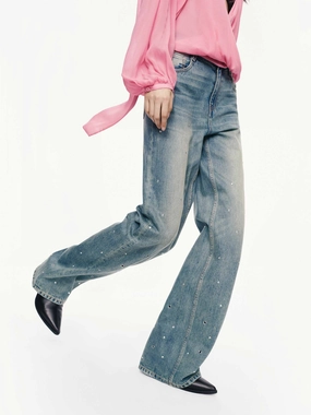 Eyelet Embellishments Jeans Moisture Wicking Technology