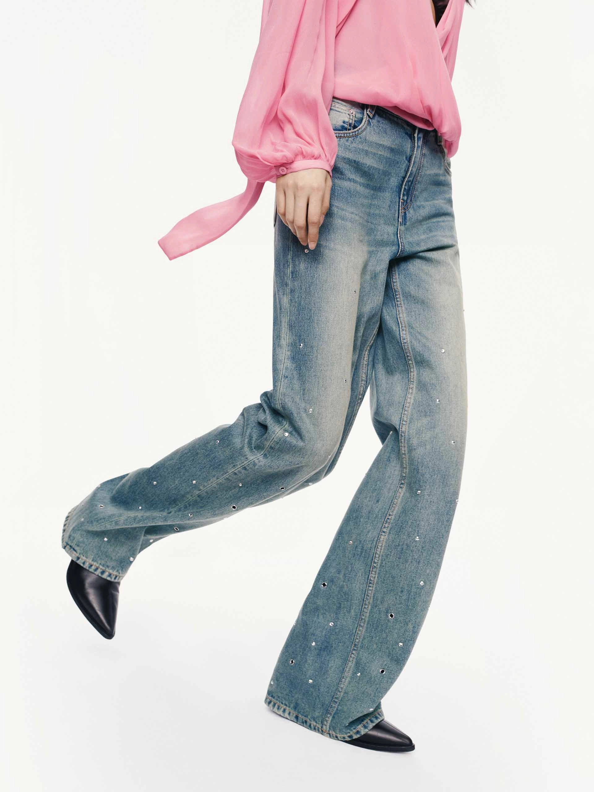 Eyelet Embellishments Jeans Moisture Wicking Technology