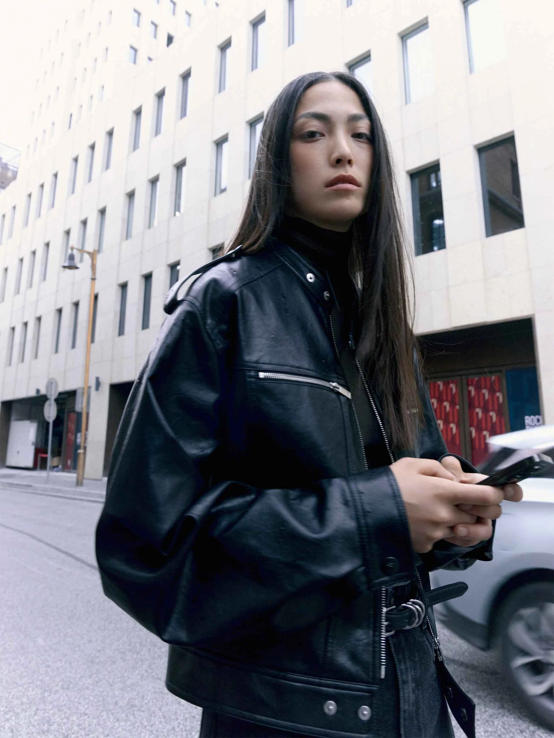 Low Profile Collar Cropped PU Leather Jacket