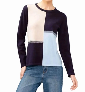 Essential Warmth Ribbed cuff Color Block Sweater In Navy Multi