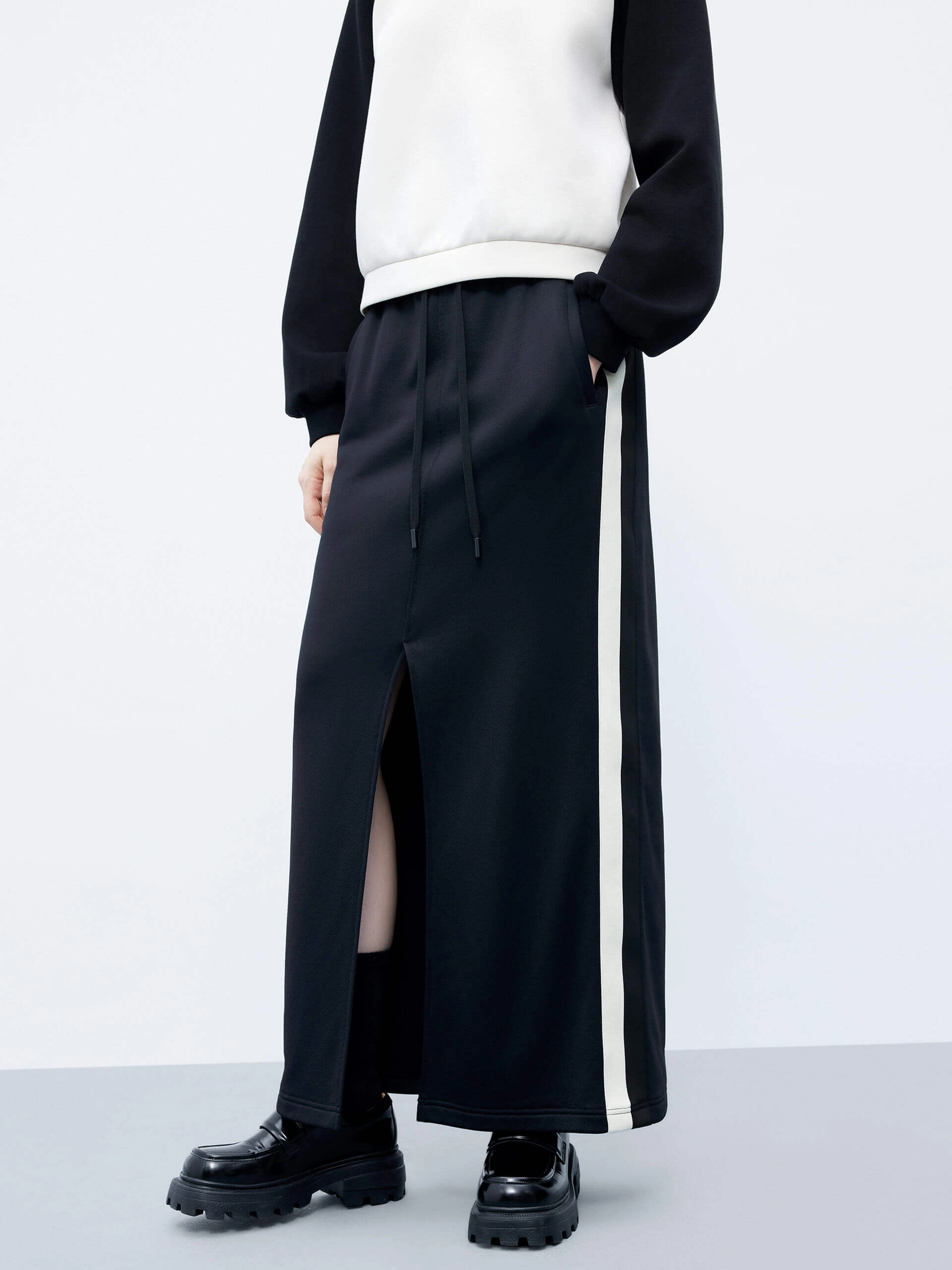 Drawstring Waist Slit Skirt Versatile Layering