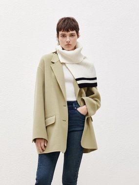 Wool Midi Coat with Scarf Moisture Wicking Lining