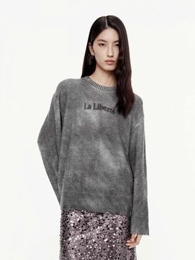 Layered Ventilation Zones Contrast Stitch Accent Faded Distressed Sweater