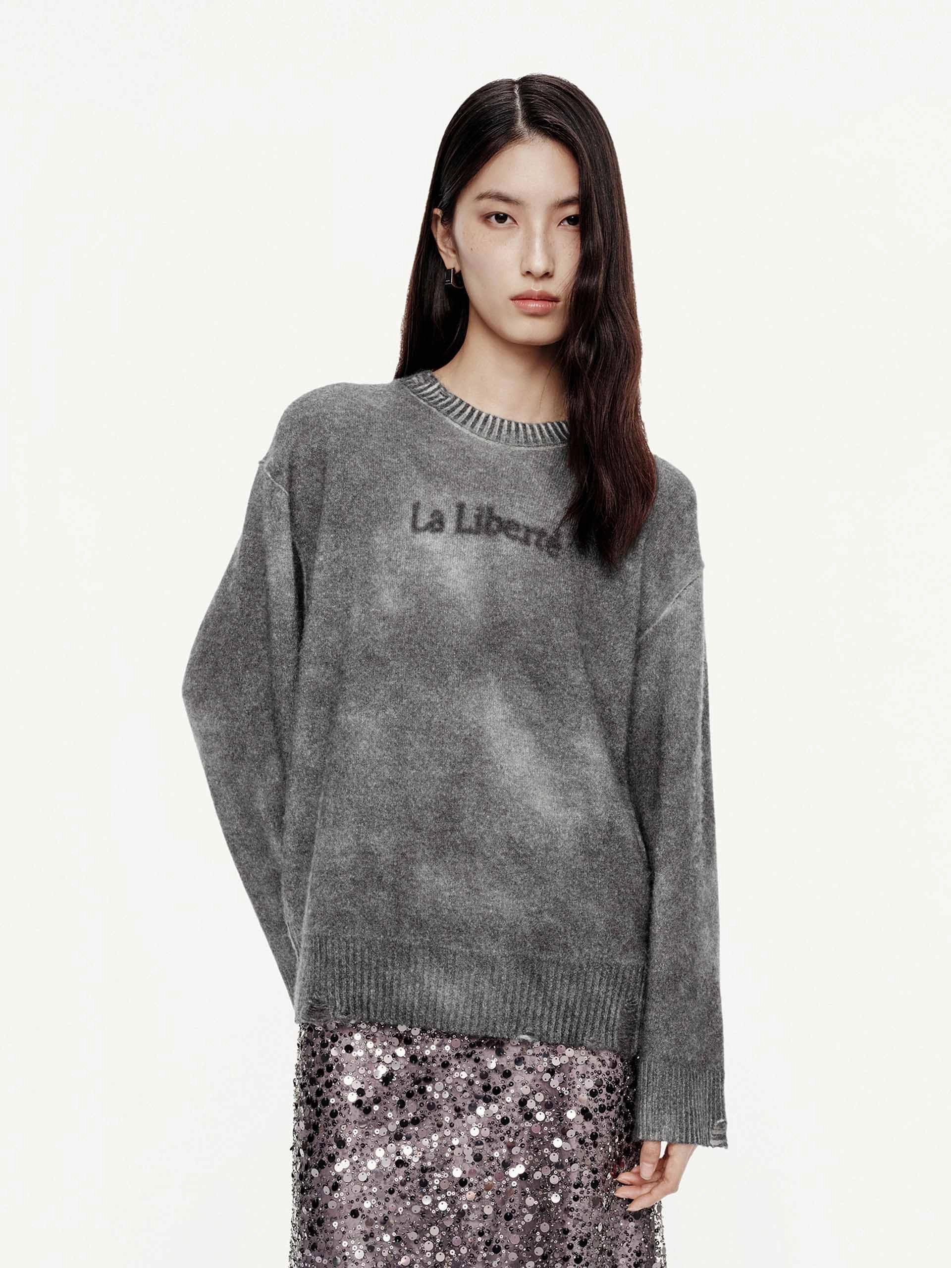 Fleece Pullover Modern Silhouette Faded Distressed Sweater