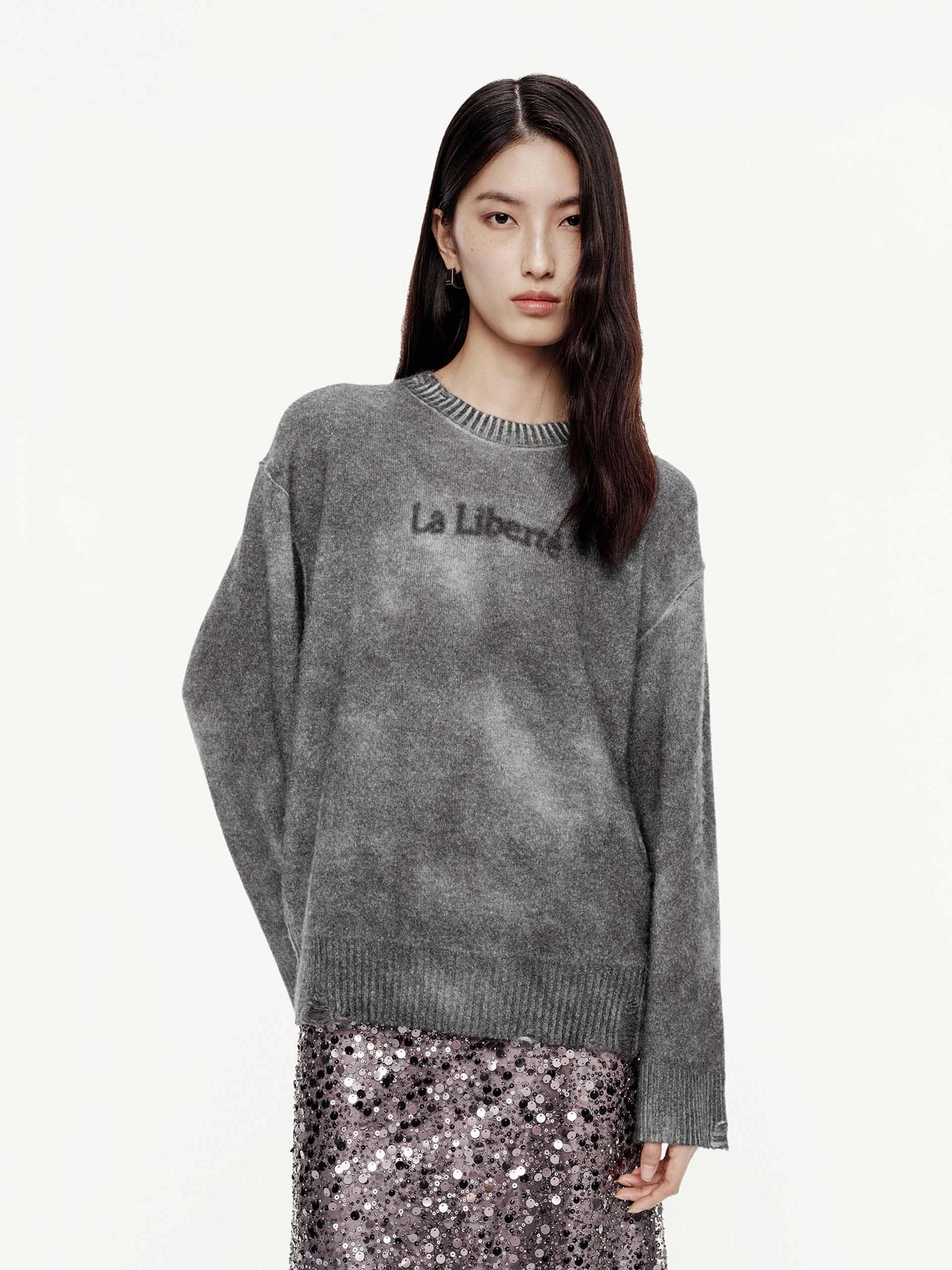 Faded Distressed Sweater Zero Waste Production Label