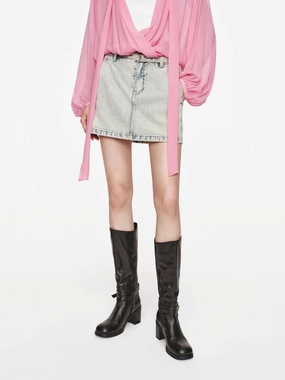 Faded Wash Denim Skirt Smart Layer Casual Vibes