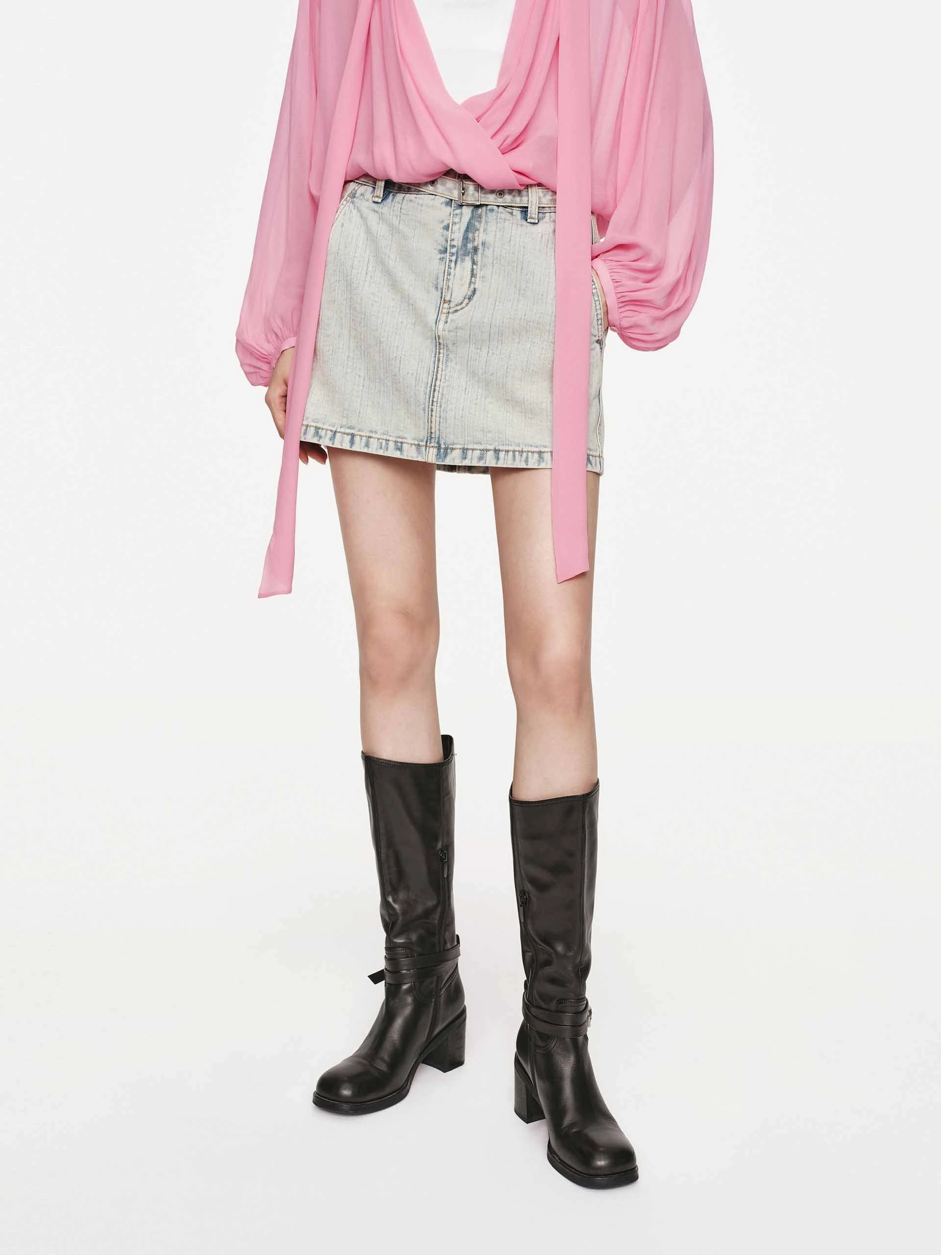 Faded Wash Denim Skirt PermeableCloth