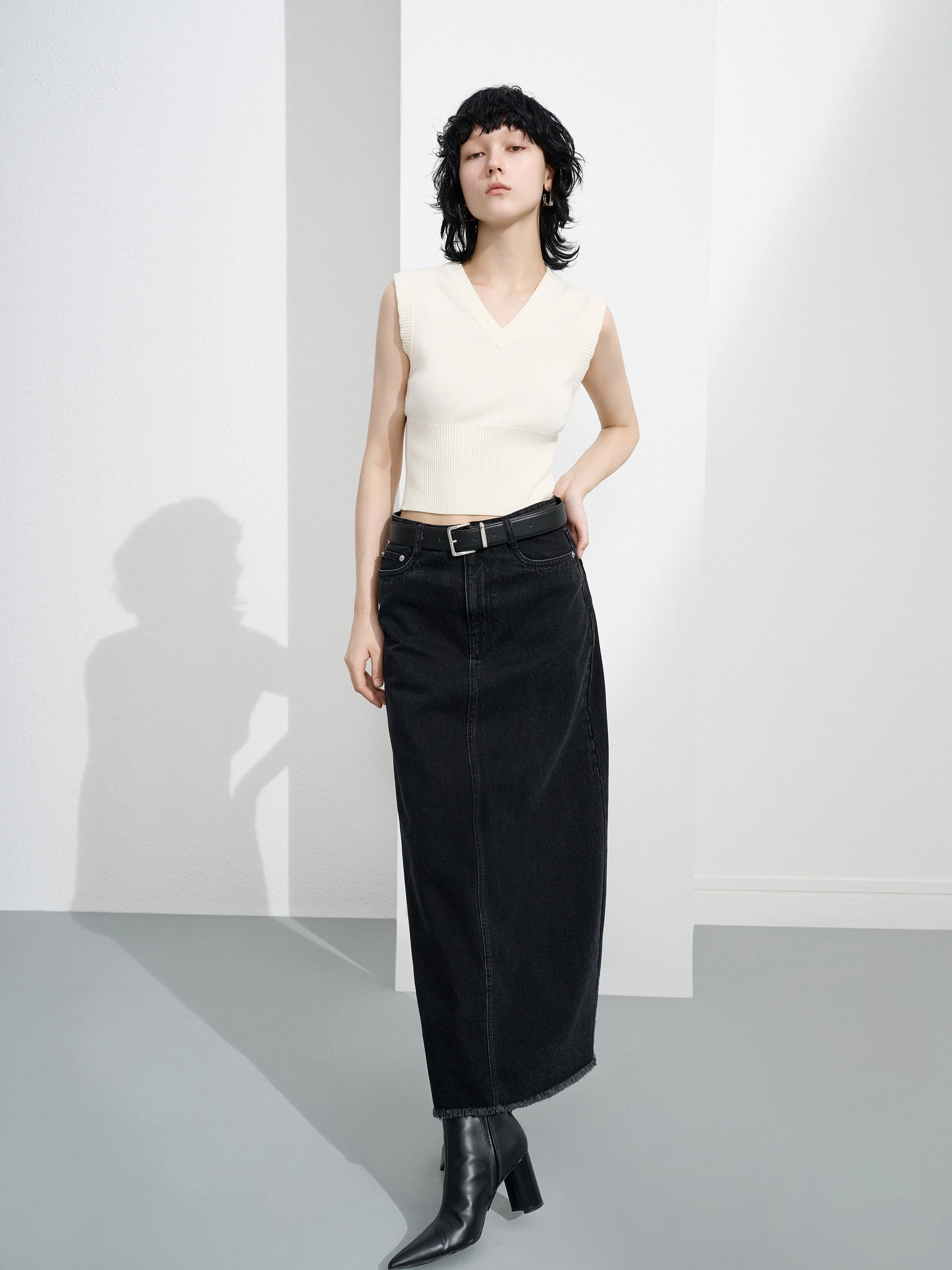 Wool Ribbed Knit Vest FrictionResistantEdges ZeroWastePattern