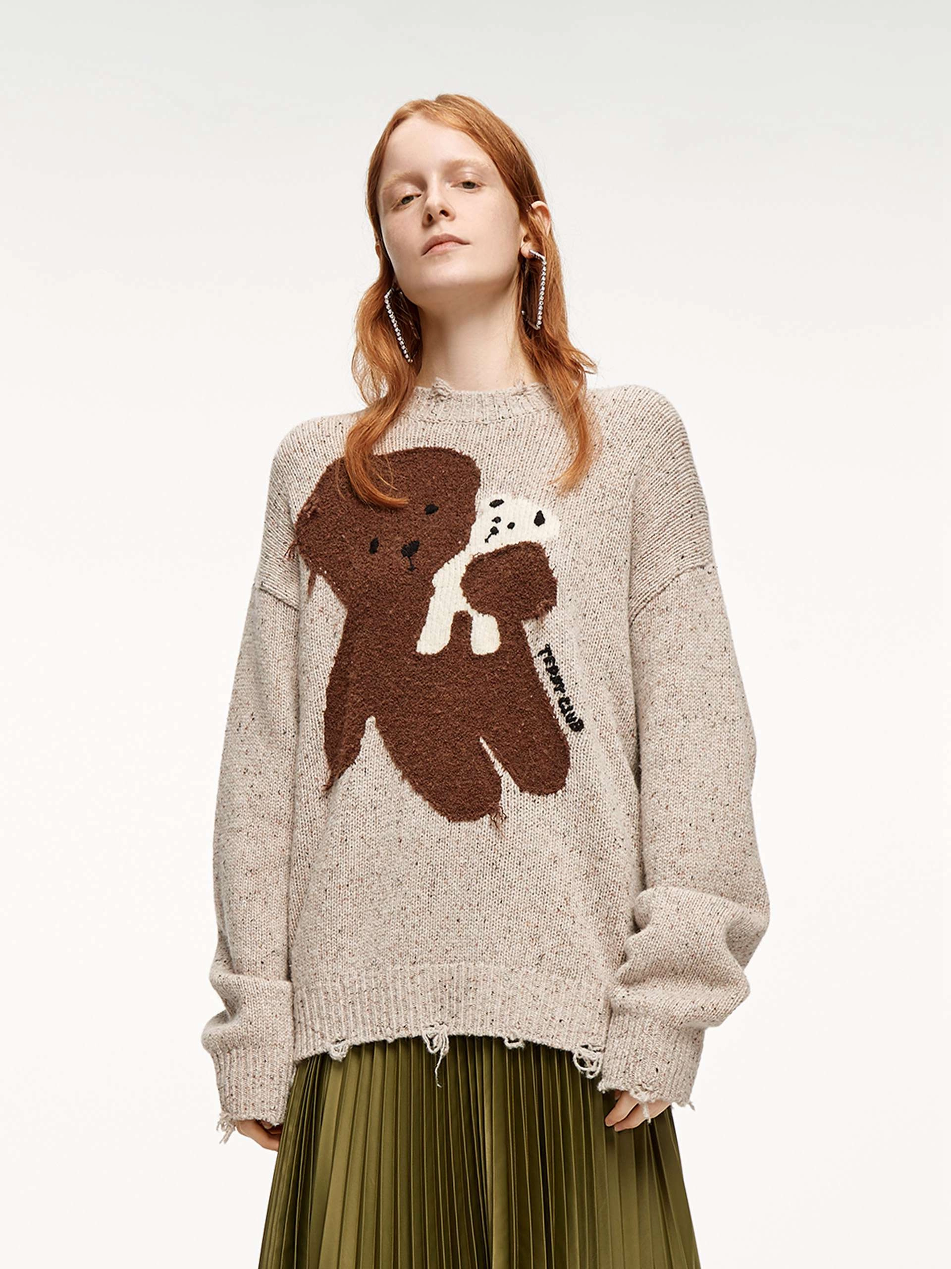 Temperature control Built In Filter Layer Wool-blend Cartoon Knit Pullover