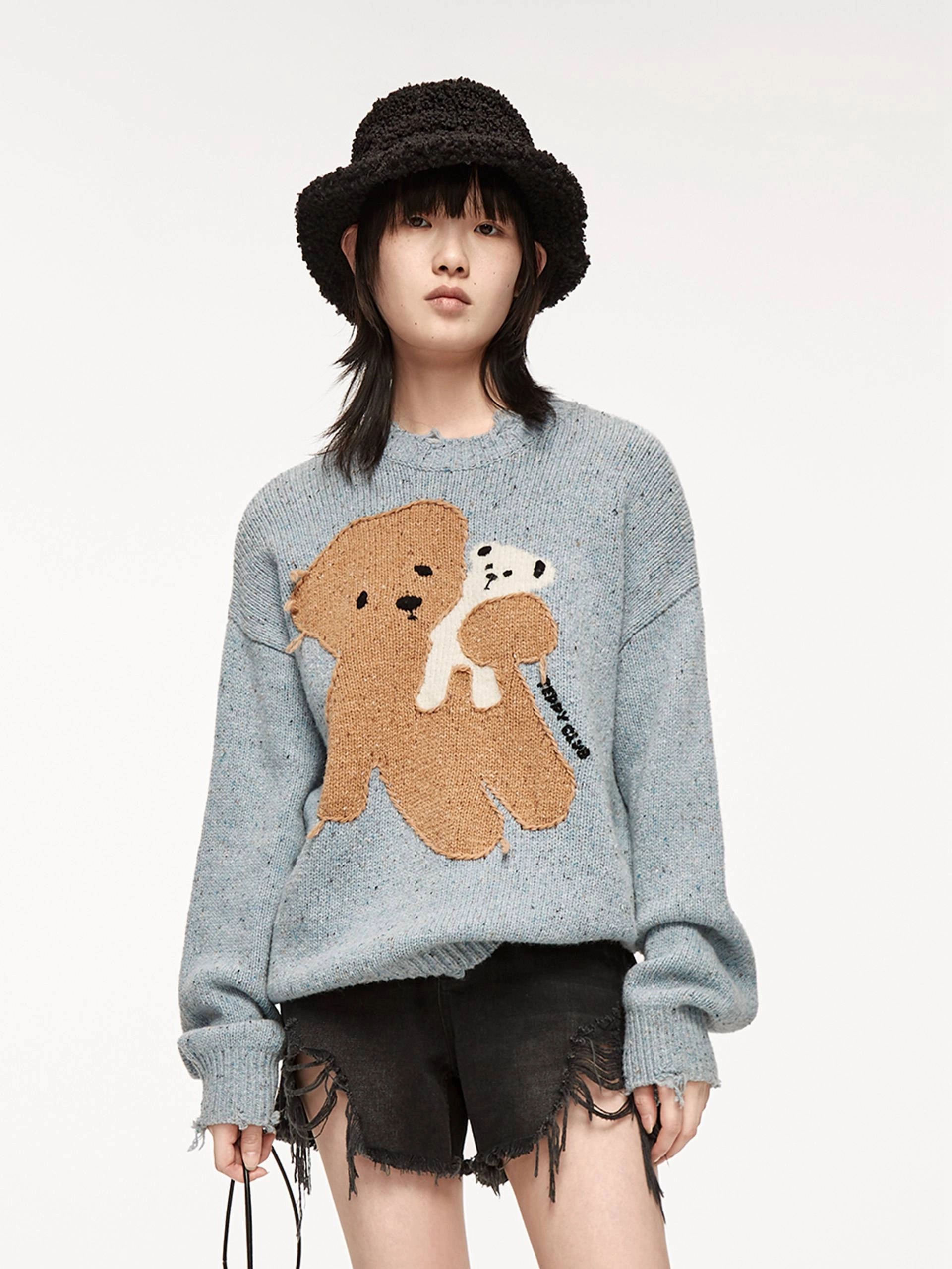 Wool-blend Cartoon Knit Pullover WaterRepellent Finish