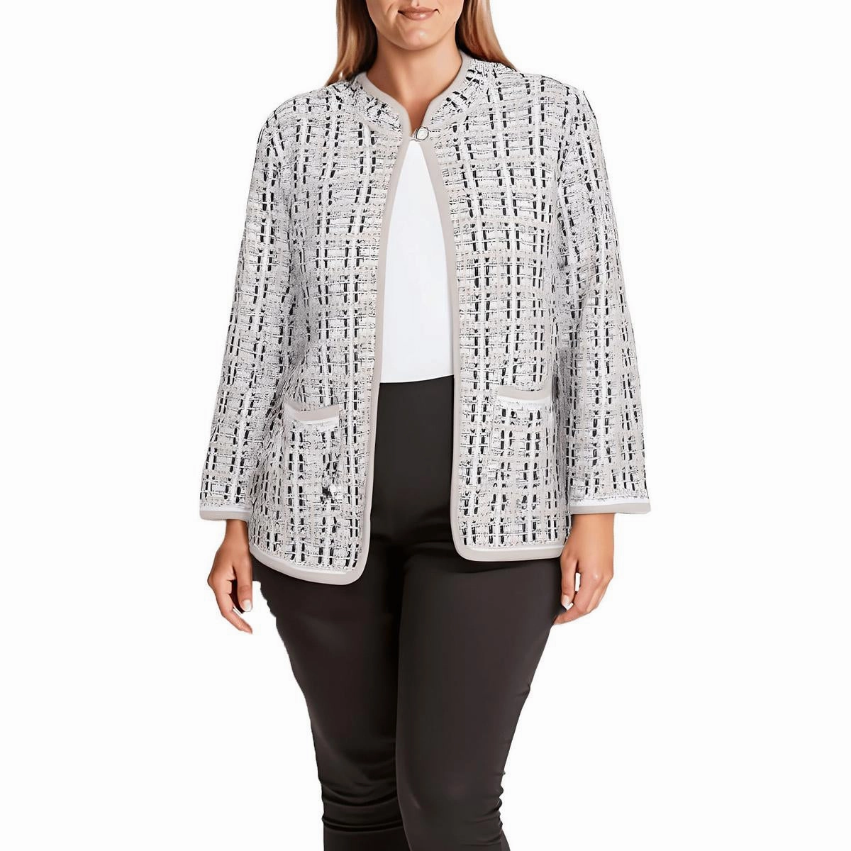 Petites Womens Contrast Trim Knit Cardigan Sweater Comfy chic