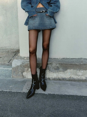 High Waist Denim Skort with Belt TemperatureRegulation Chic Look