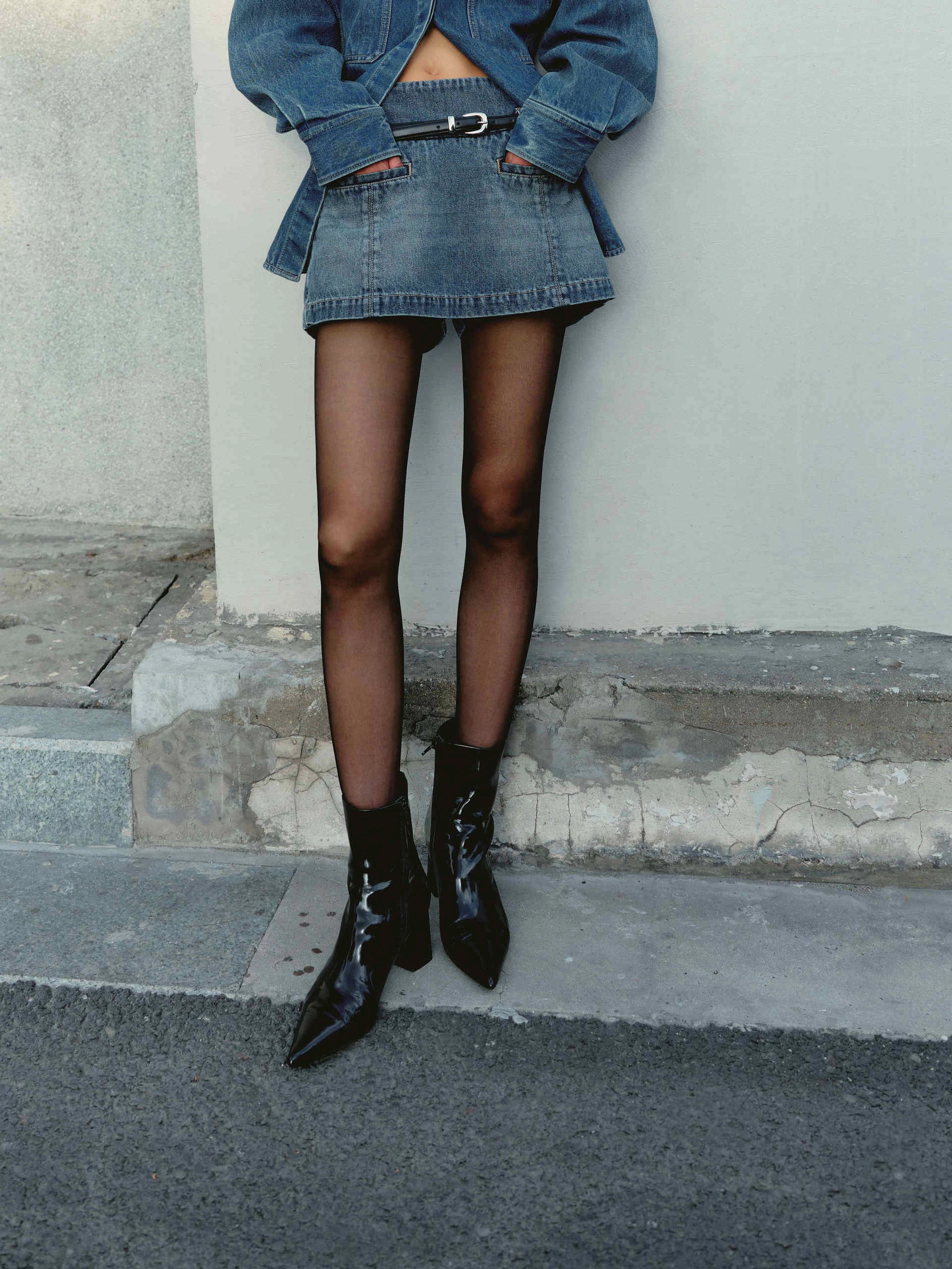 High Waist Denim Skort with Belt Lightweight Mesh Lined