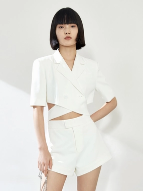 Deconstructed Cut-Out Lapel Crop Blazer OdorResistant Fabric AntiPillingTechnology