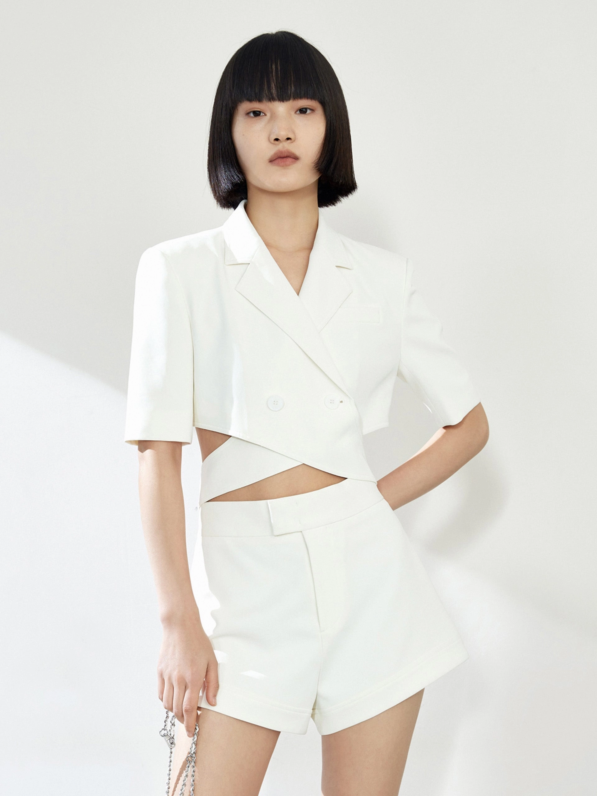 Deconstructed Cut-Out Lapel Crop Blazer Comfy Fit UltraSoftLining