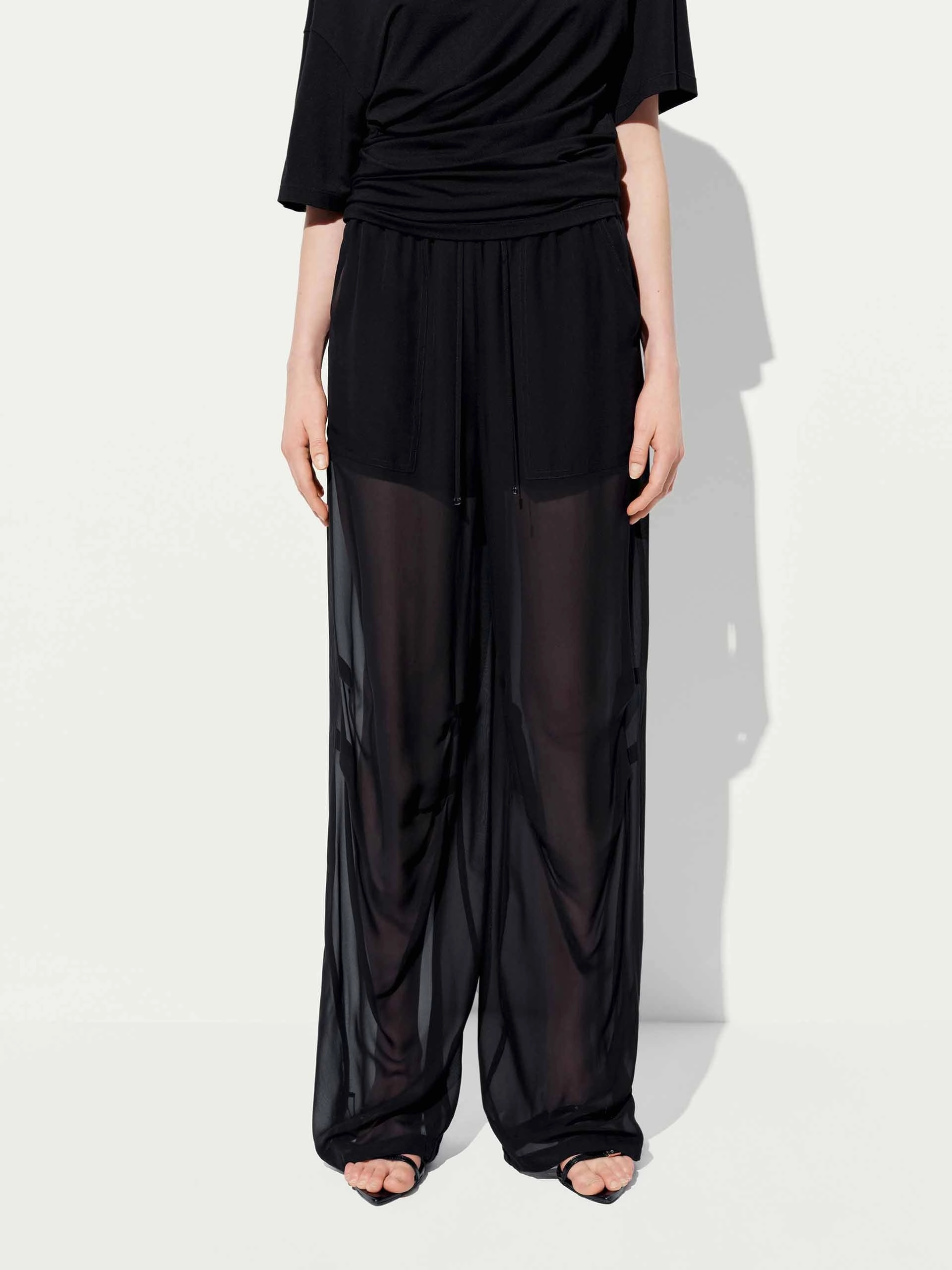 Slik Blend Straight Trousers Blackout fabric