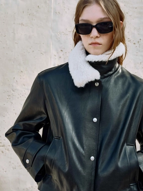 Fur Collar Leather Coat Stretchable Material Noise Reduced Fabric