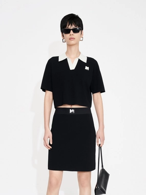 Simple Bow Evening Classic Cropped Top and Mini Skirt Set