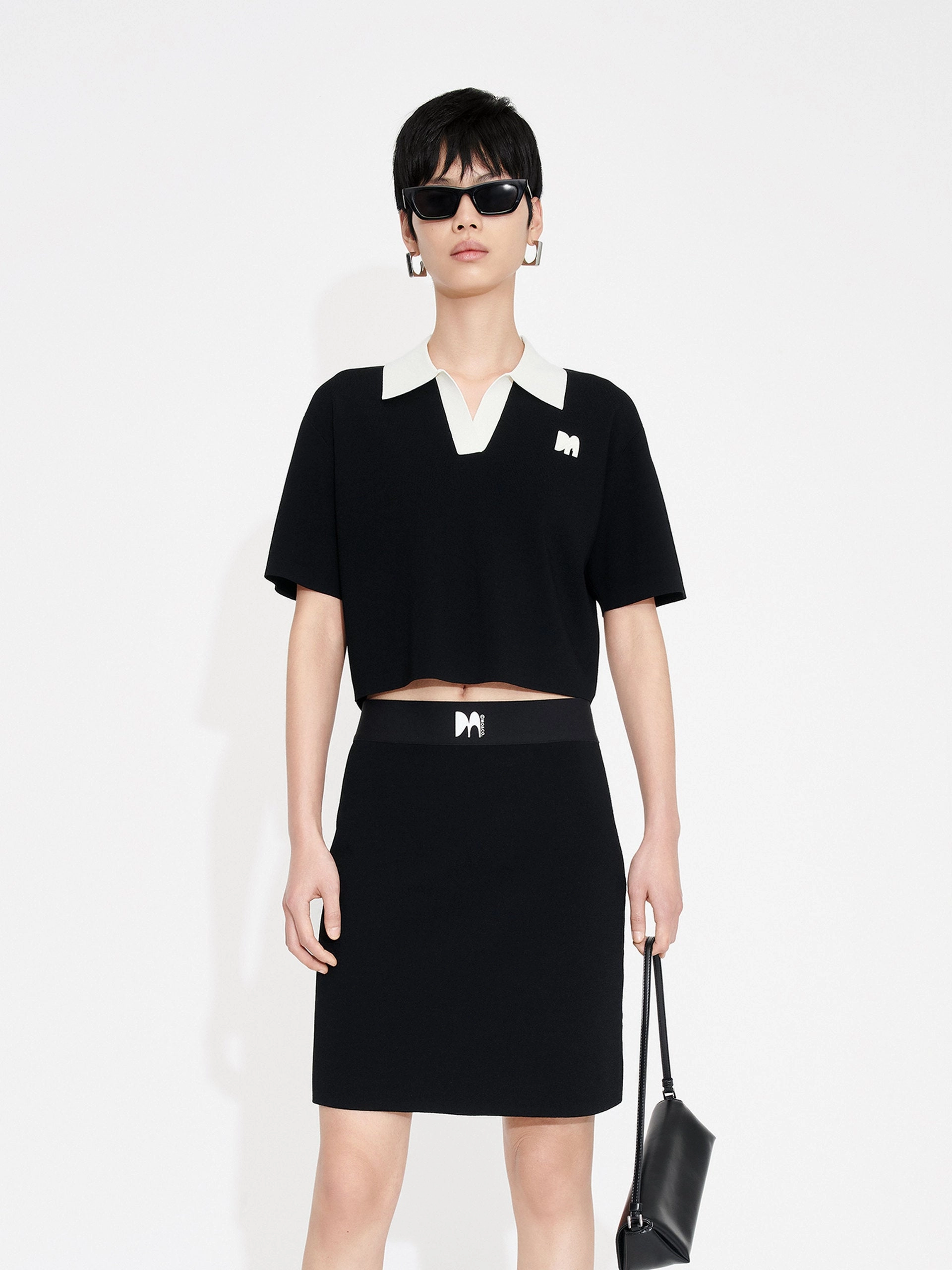 Simple Bow Evening Classic Cropped Top and Mini Skirt Set