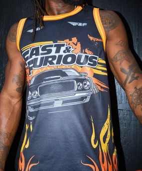 Relaxed Crew Neck Opening AntiStatic Treatment Fast & Furious Basketball Jersey - Black